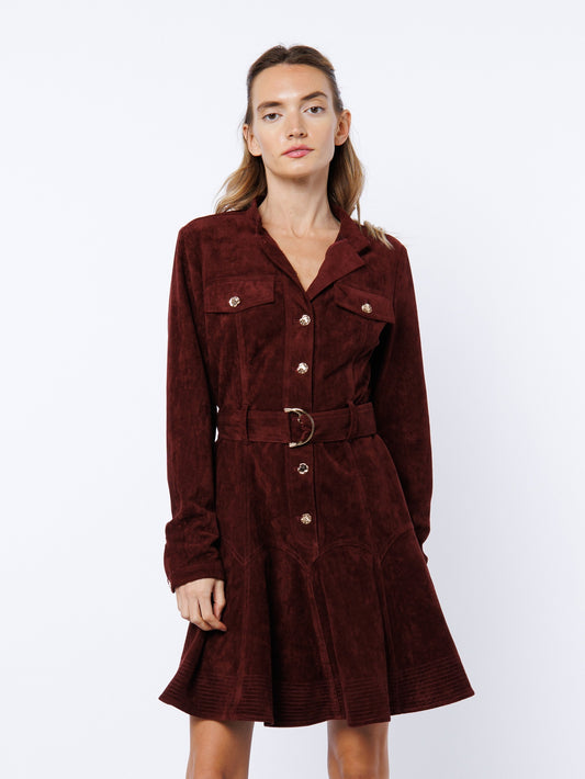 Laurie Belted Suede Mini Dress in Wine