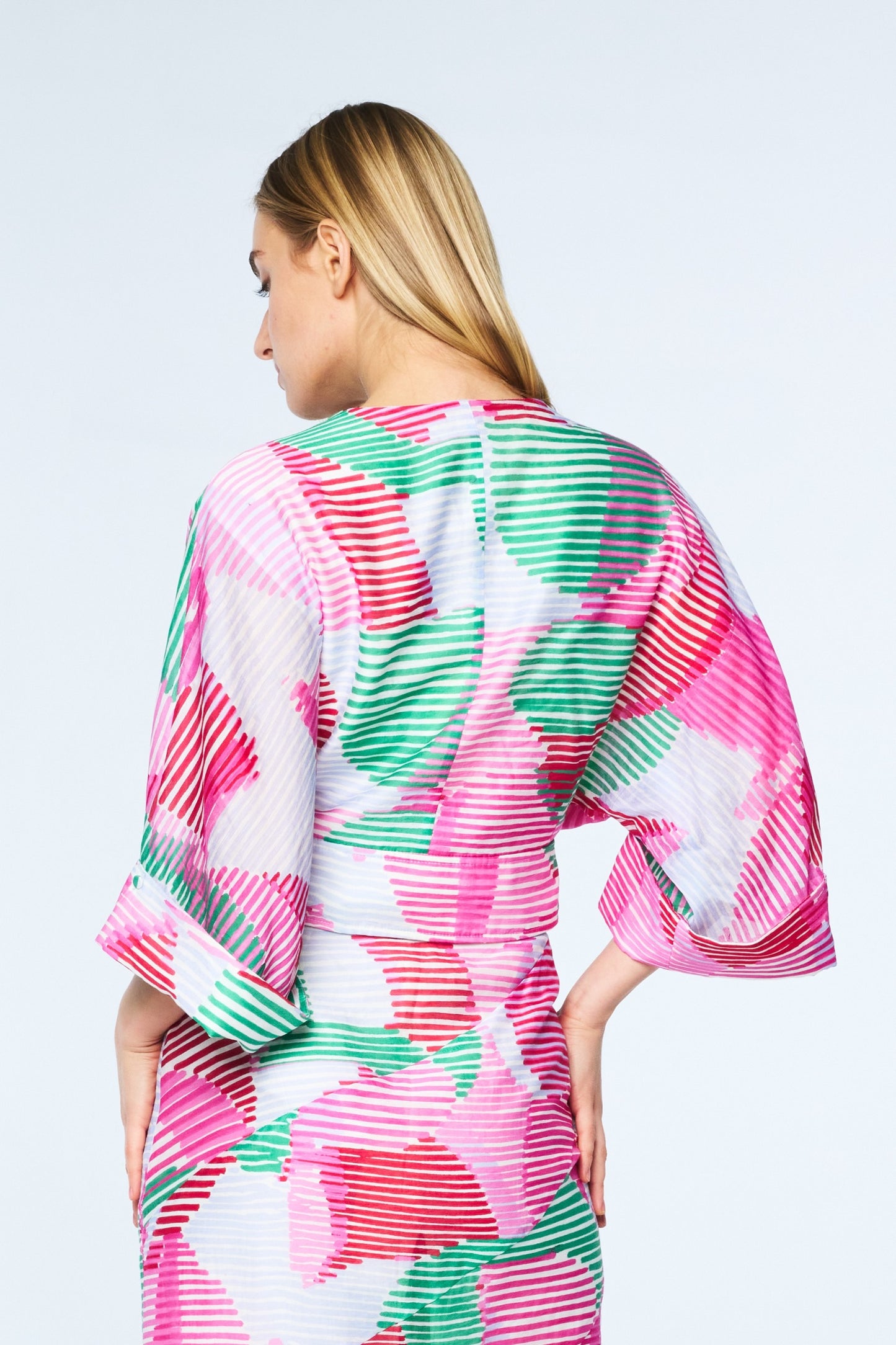 Clarisa Striped Tie Front Blouse in Pink Multi