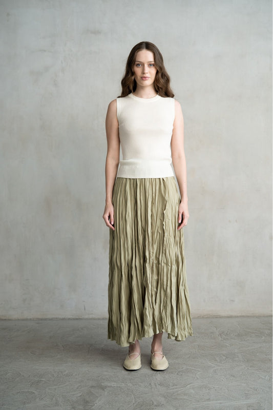 Crinkle Maxi Skirt in Sage Green