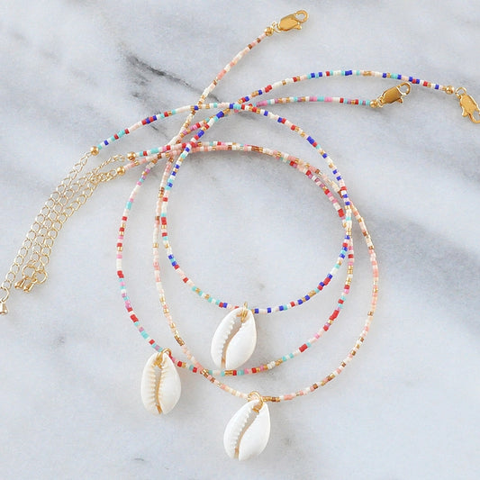 Cowrie Shell Choker Necklace in Cotton Candy Mix