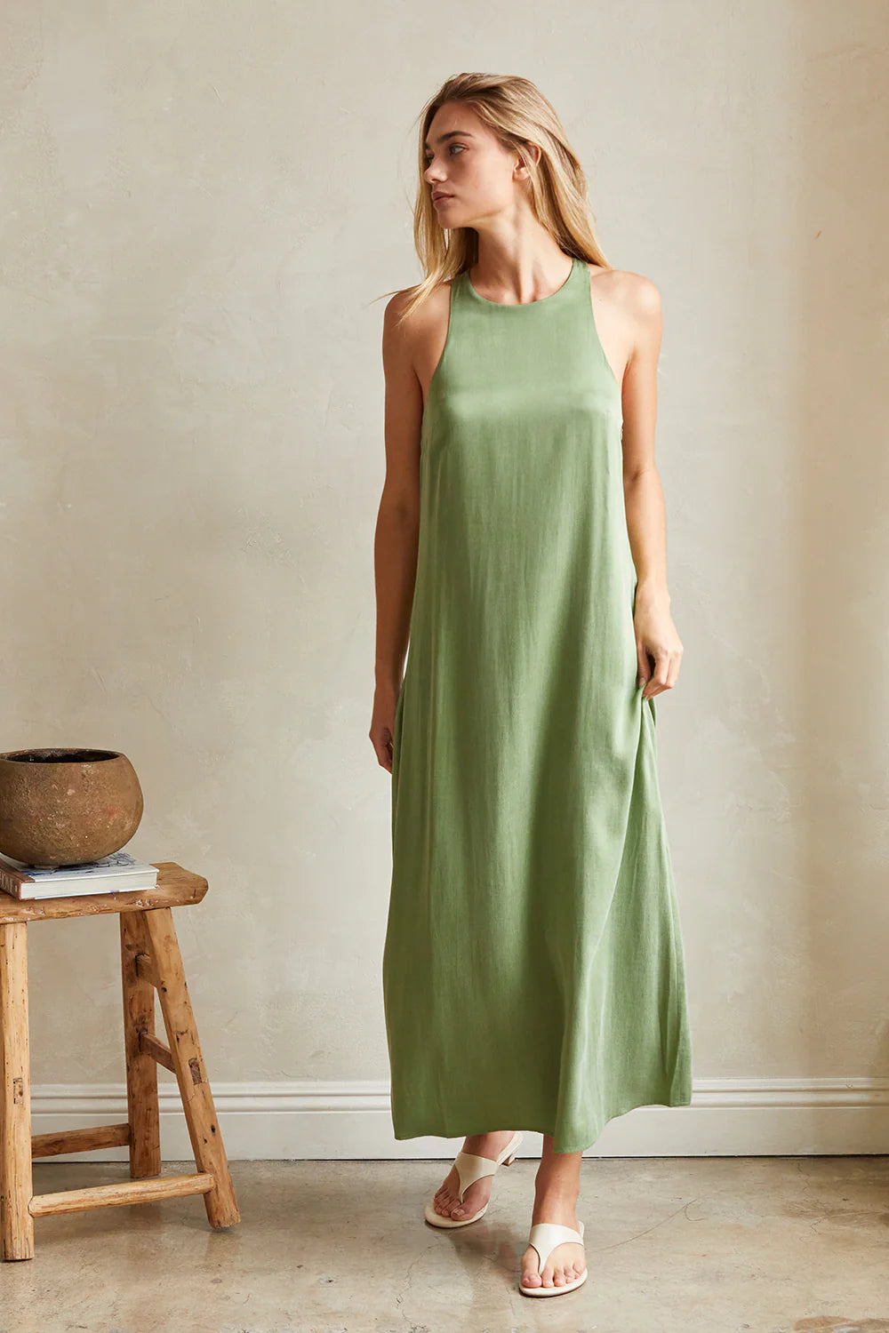 Bona Back Twist Slip Dress in Matcha