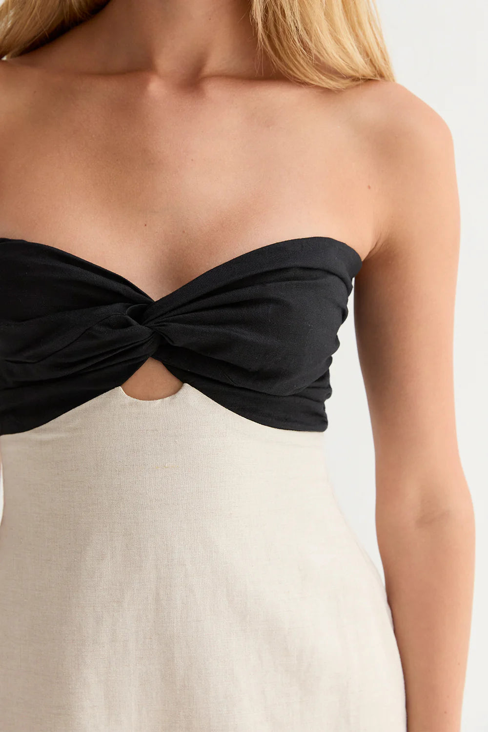 Emery Linen Colorblock Strapless Dress