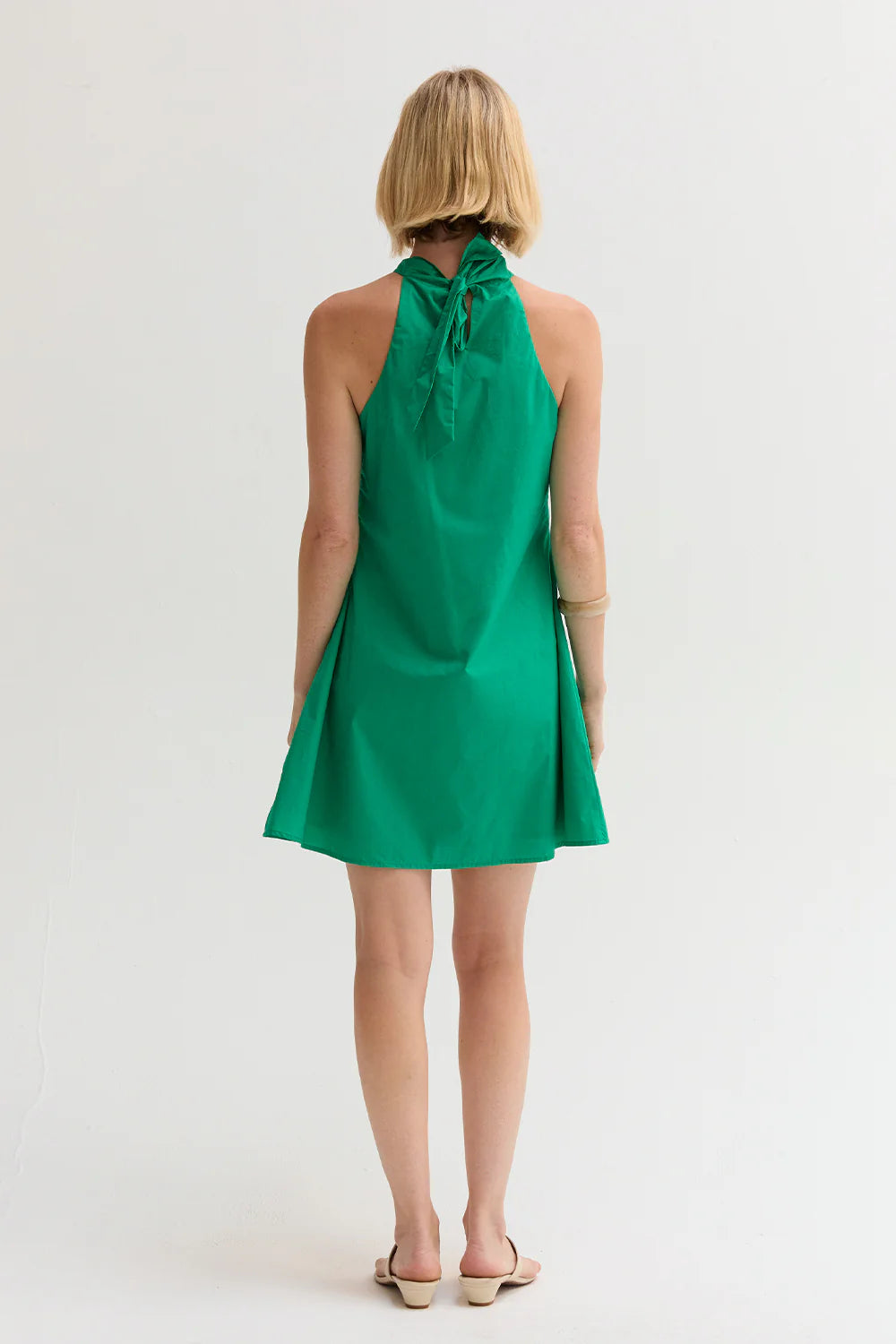 Chloe Poplin Halter Mini Dress in Green