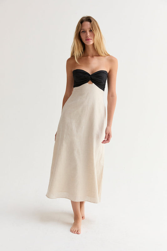 Emery Linen Colorblock Strapless Dress