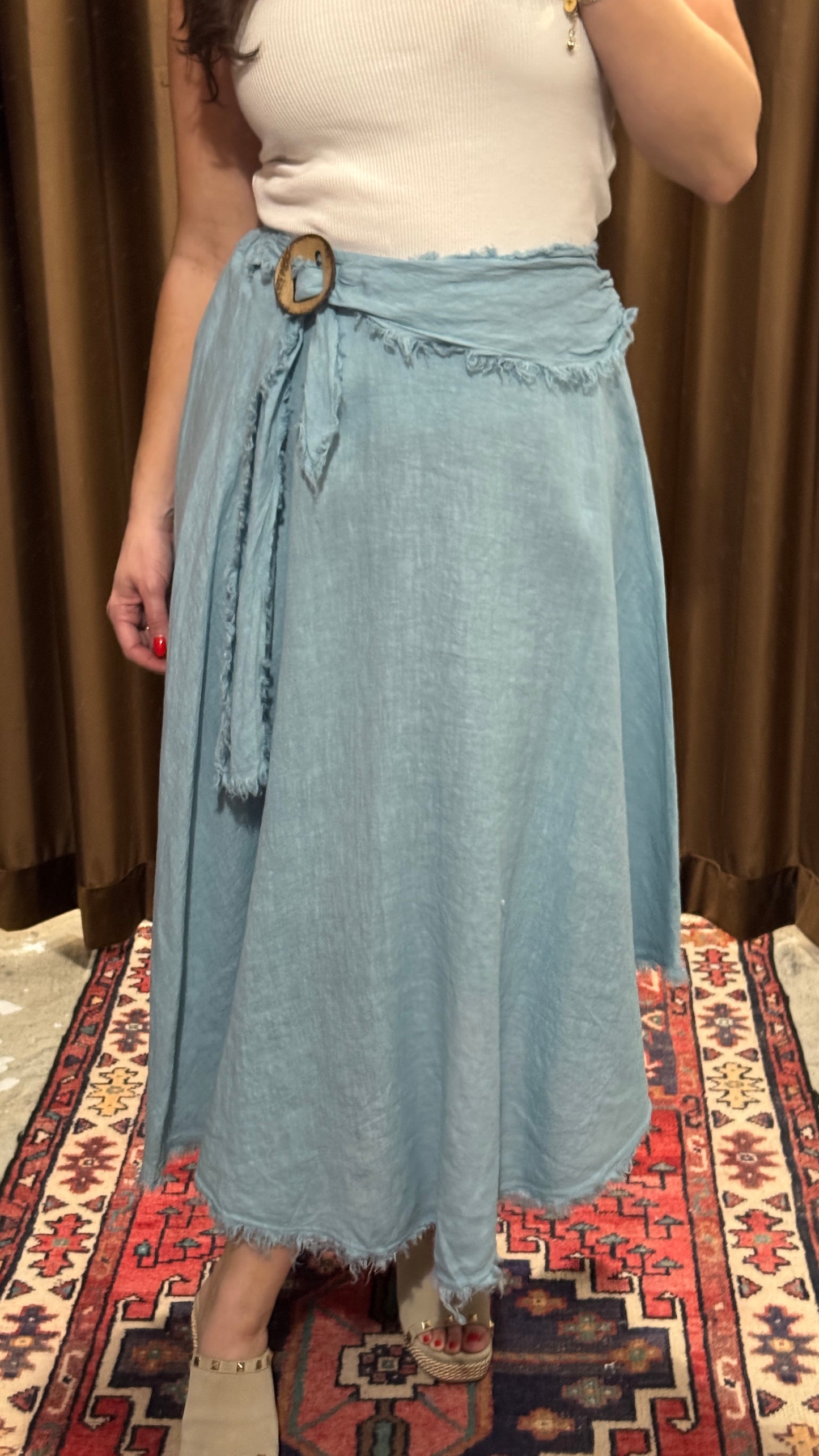 Fringe Linen Skirt with Belt