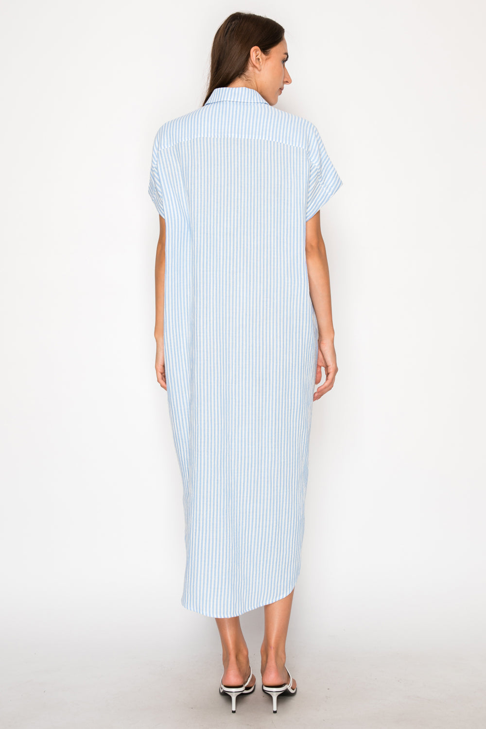 Blue Gauze Stripe Shirt Dress