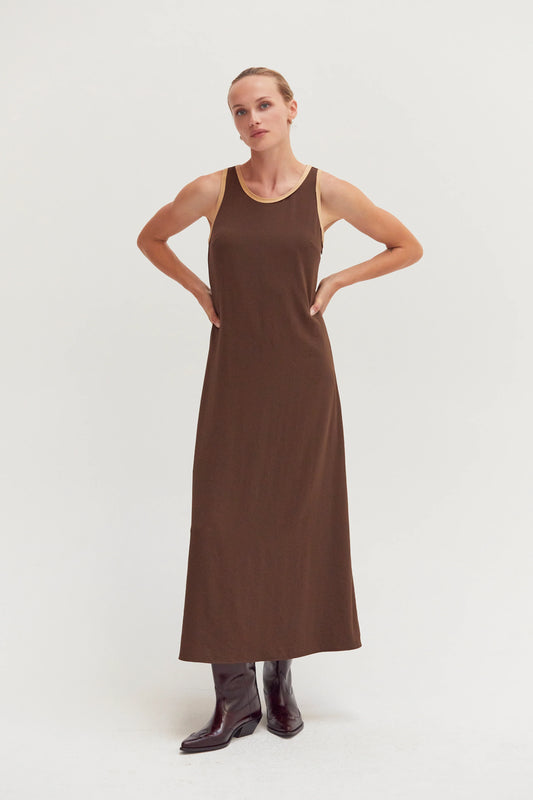 Maeve Suede Trim Maxi Dress