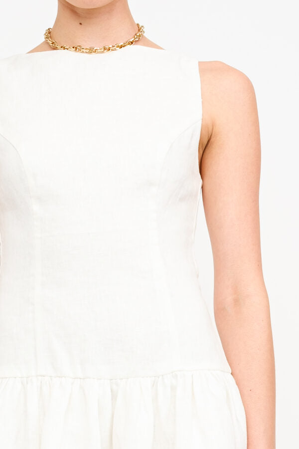 Madelyn Drop Waist Linen Dress in White