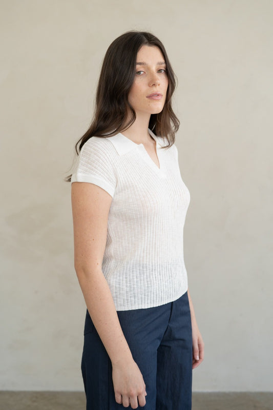 Ribbed SS Collared Top
