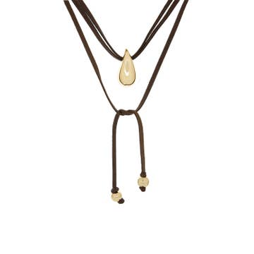 Suede Cord Necklace with Gold Teardrop Charm