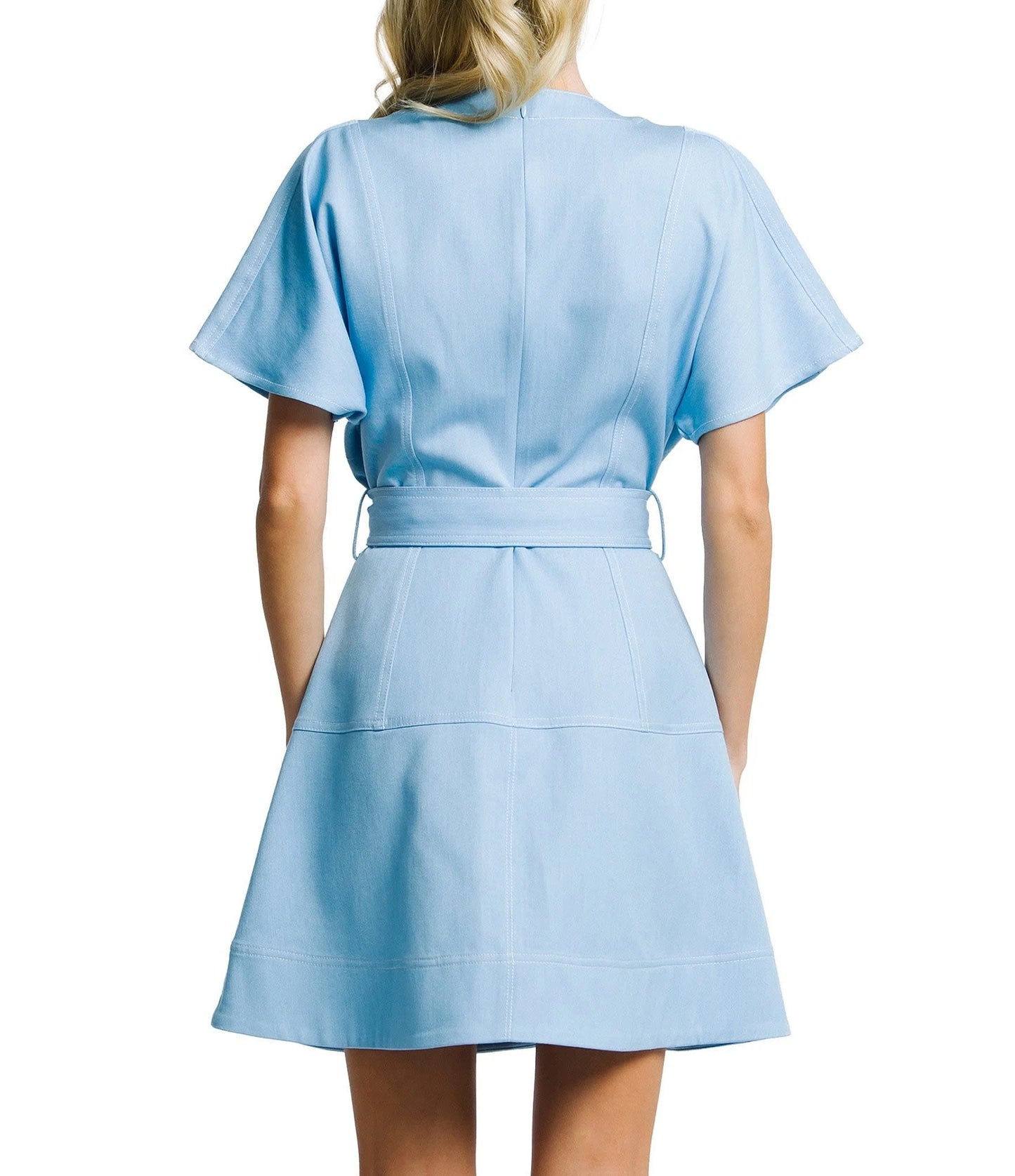 Patch Pocket Mini Dress in Light Blue