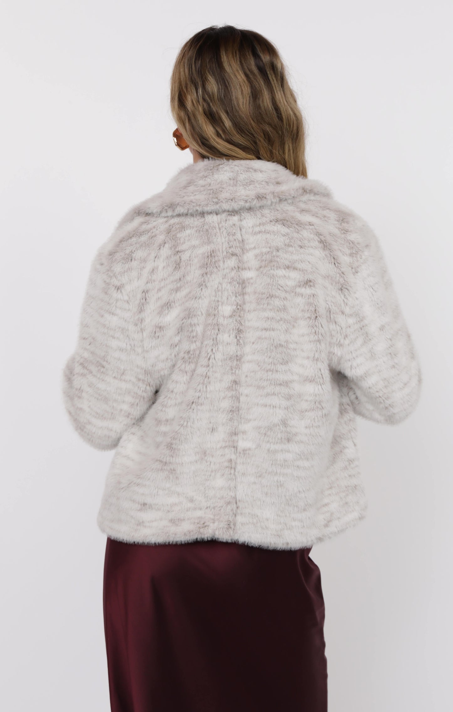 Ivory + Grey Faux Fur Coat