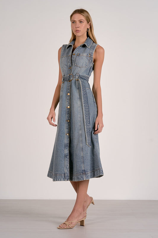 Midi Sleeveless Denim Dress