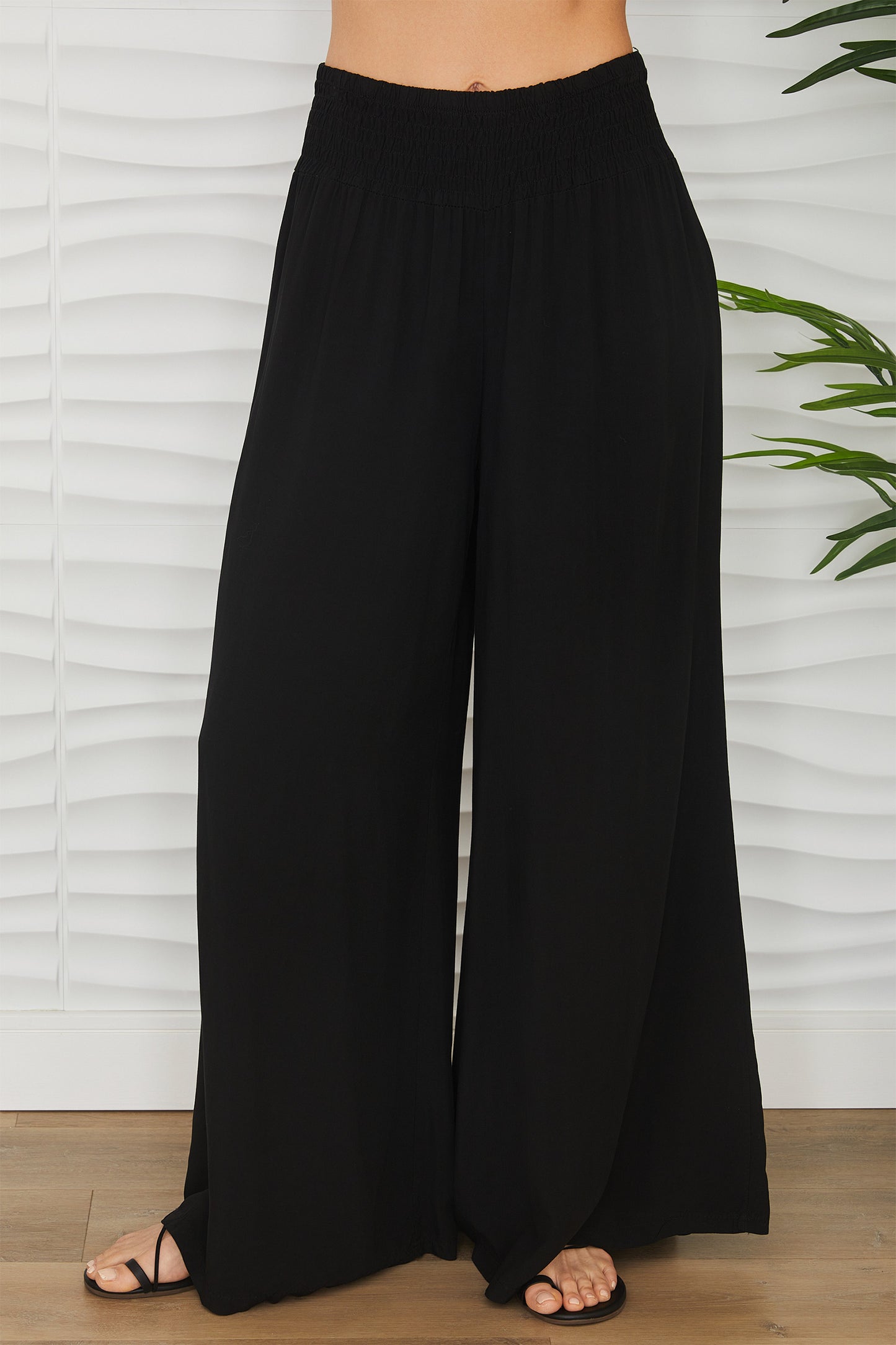 Linen Smocked Waist Palazzo Pants