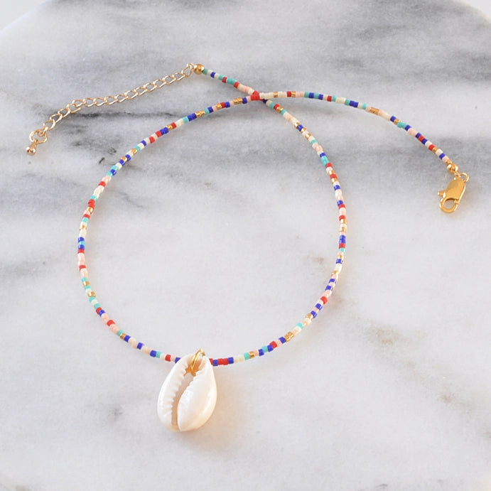 Cowrie Shell Choker Necklace in Pop Mix