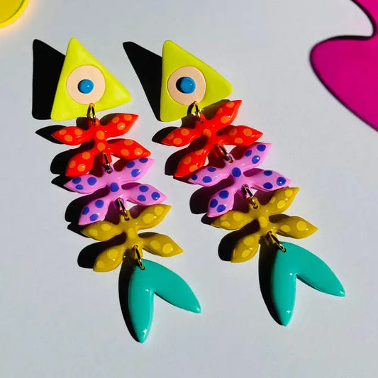 Colorful Bone Fish Statement Earrings