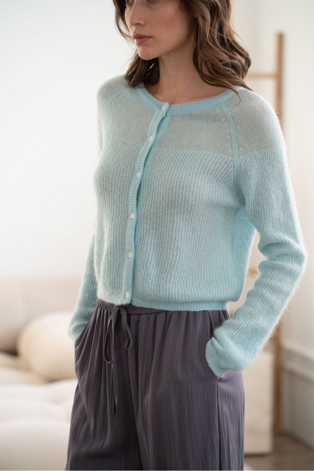 Mohair Sweater Cardigan in Baby Blue