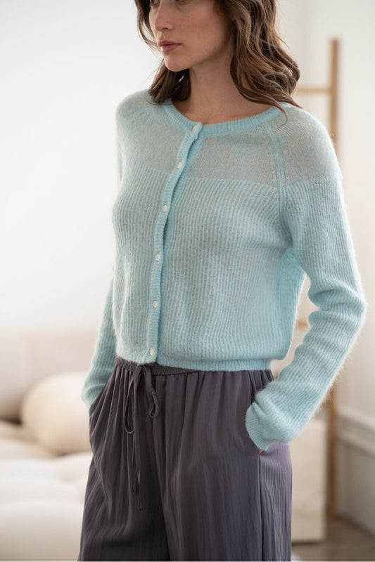 Mohair Sweater Cardigan in Baby Blue