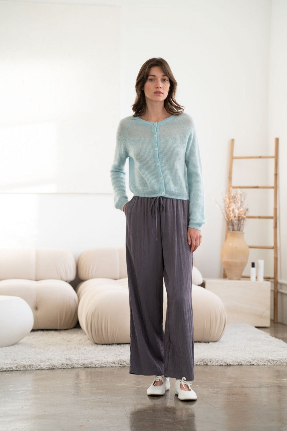 Mohair Sweater Cardigan in Baby Blue