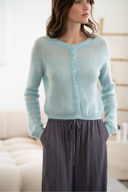 Mohair Sweater Cardigan in Baby Blue