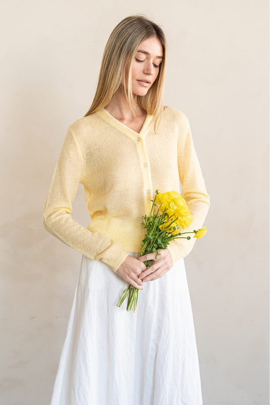 Snapbutton Cardigan in Butter Yellow
