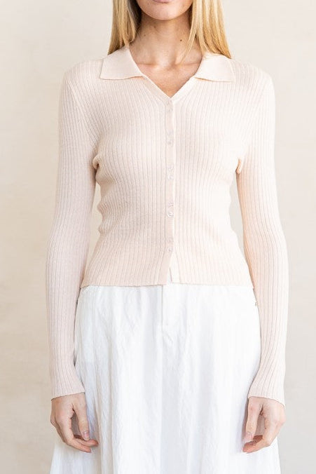 Ribbed Knit Button Cardigan in Baby Pink
