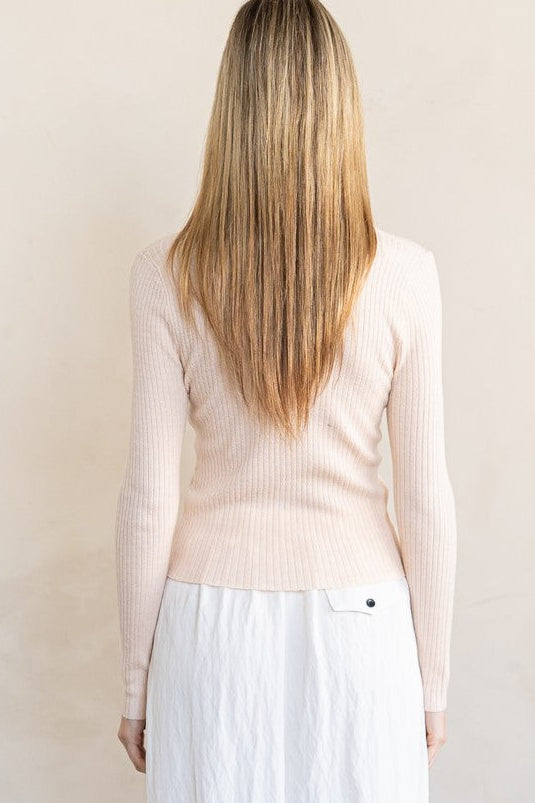 Ribbed Knit Button Cardigan in Baby Pink