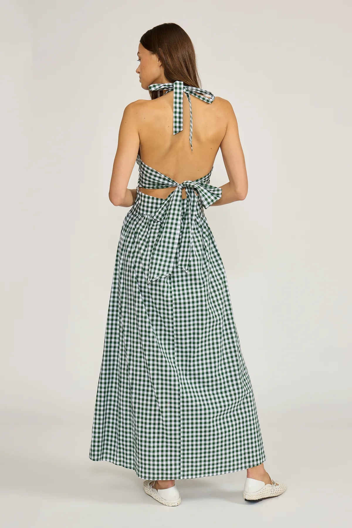 Priscilla Gingham Halter Dress in Green