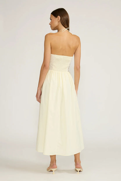 Hilary Beaded Halter Dress in Butter