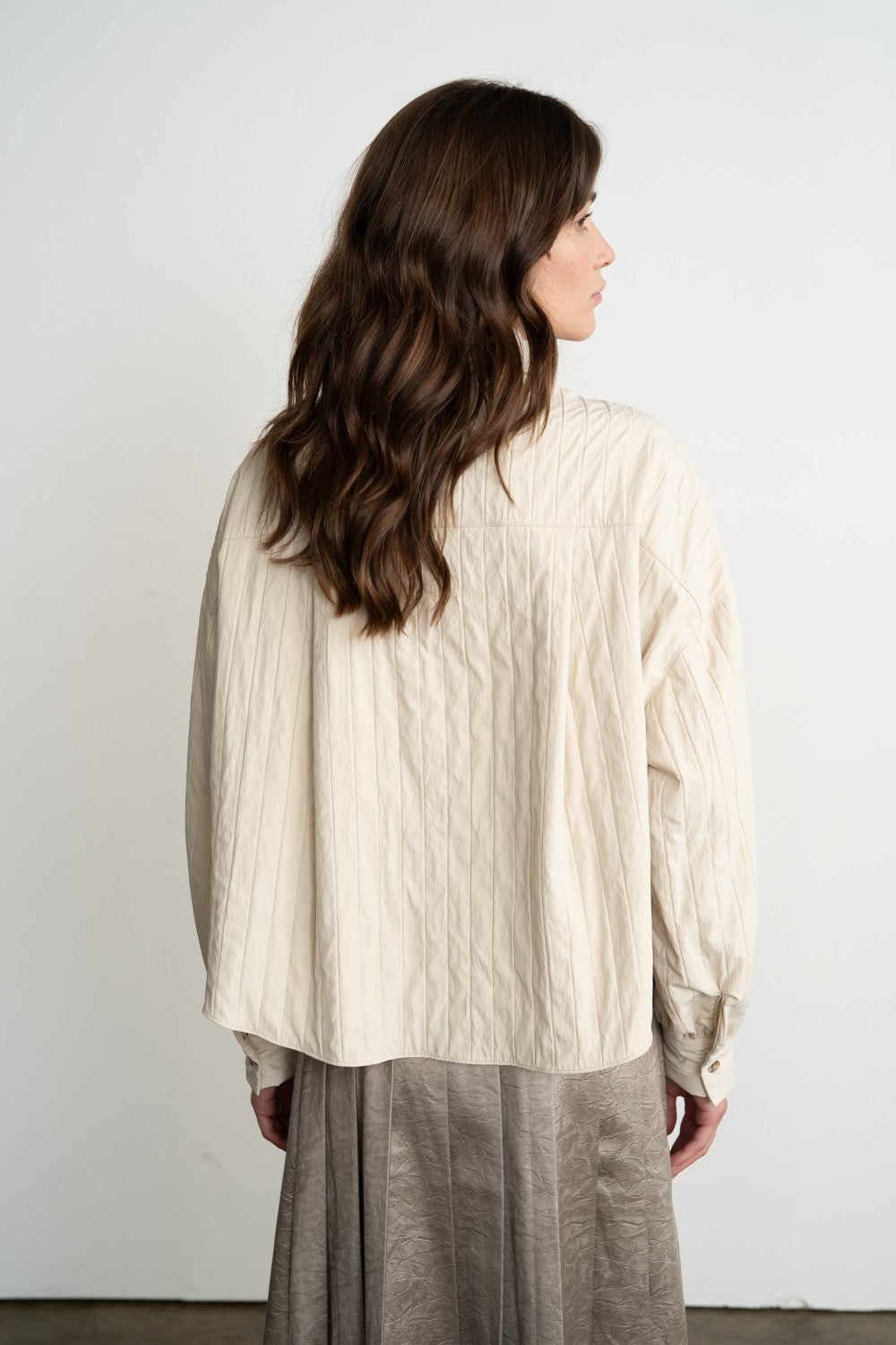 Quilted Button Up Blouse in Cream