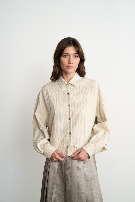 Quilted Button Up Blouse in Cream