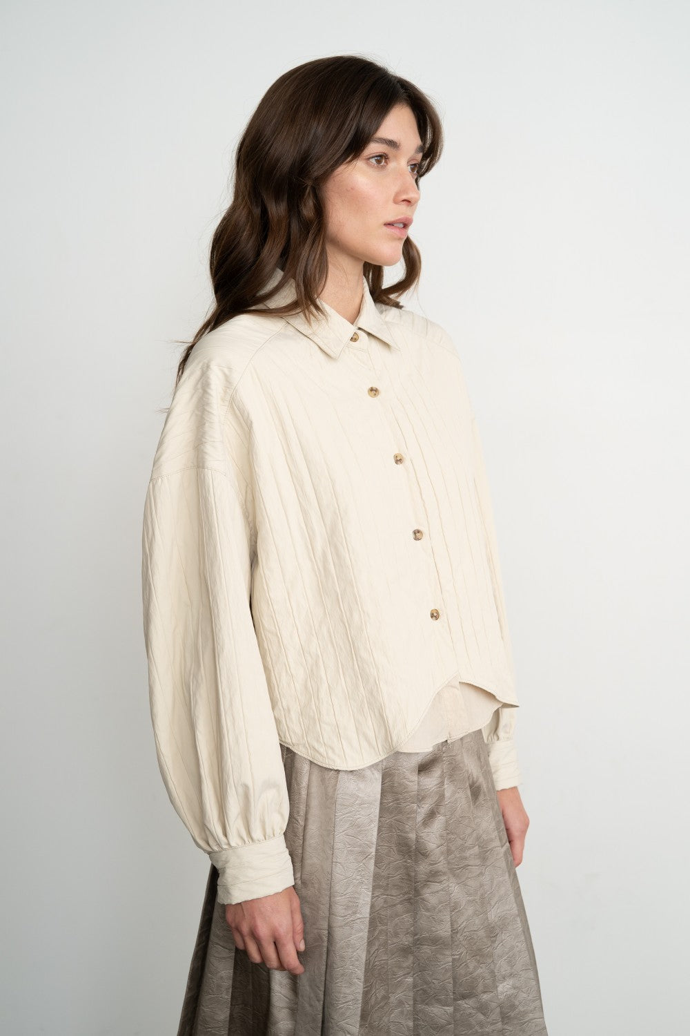 Quilted Button Up Blouse in Cream