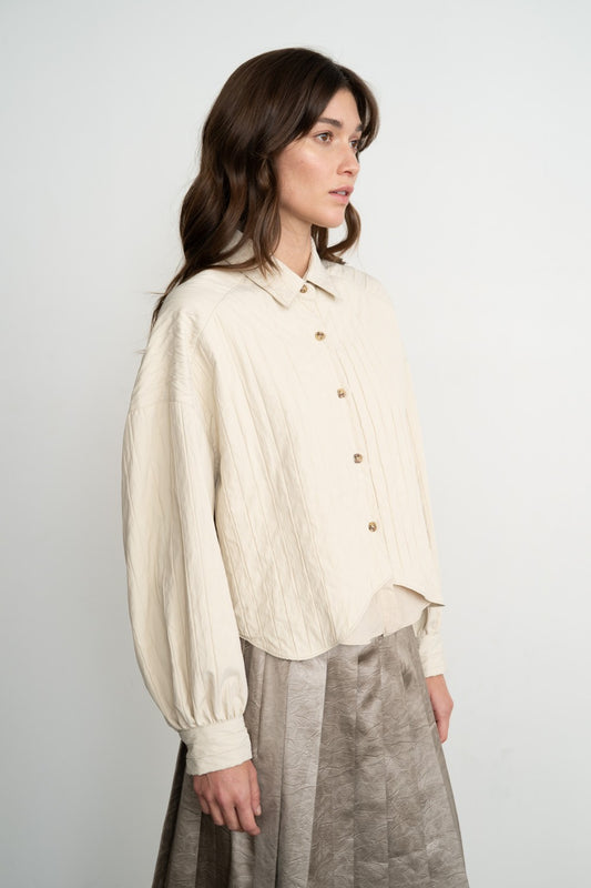 Quilted Button Up Blouse in Cream