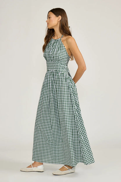 Priscilla Gingham Halter Dress in Green