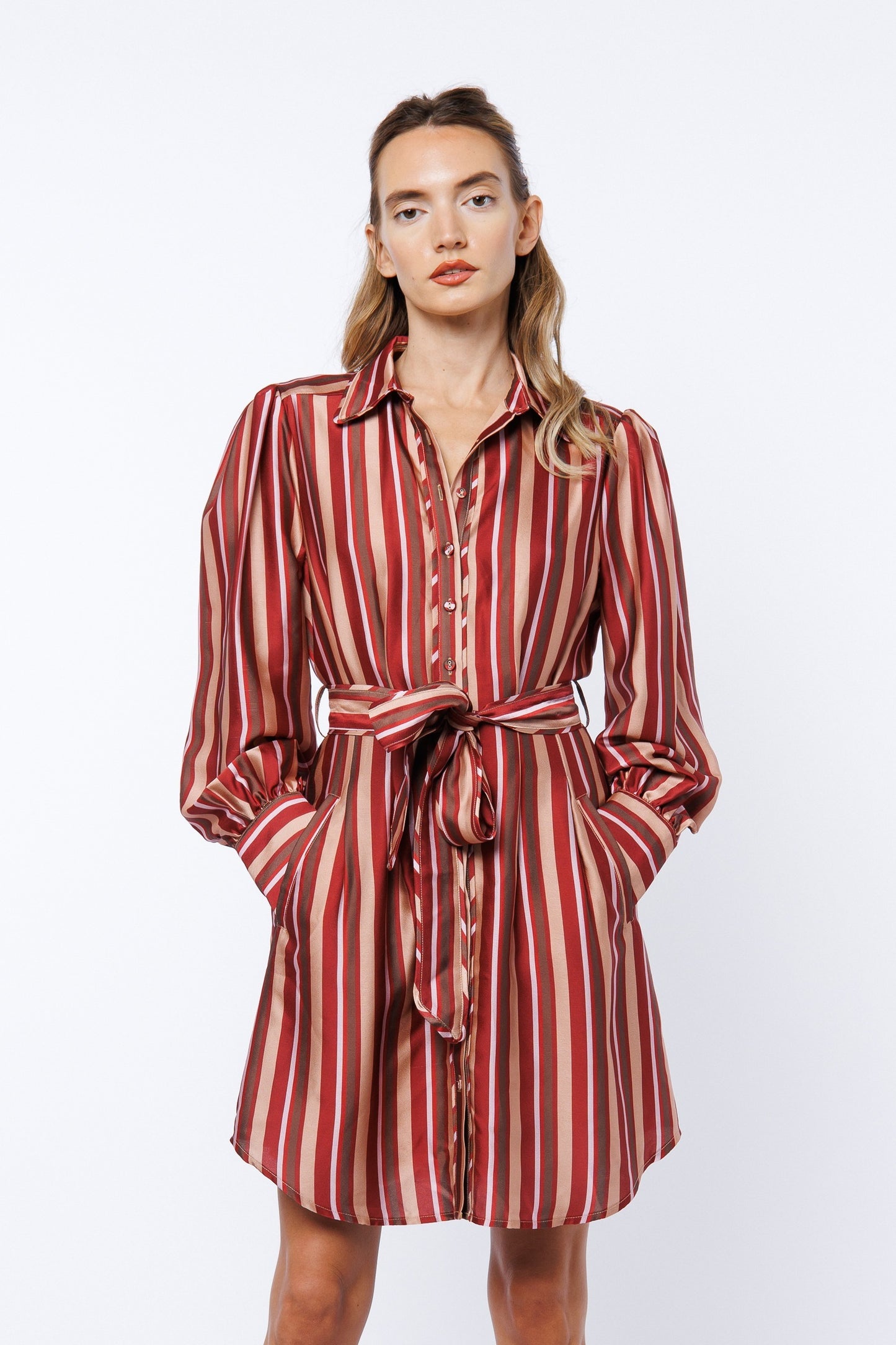 Lennie Stripe Mini Dress in Maroon