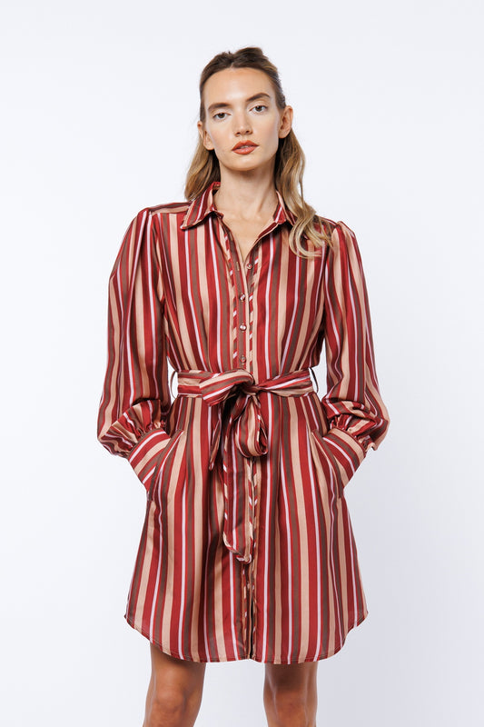 Lennie Stripe Mini Dress in Maroon