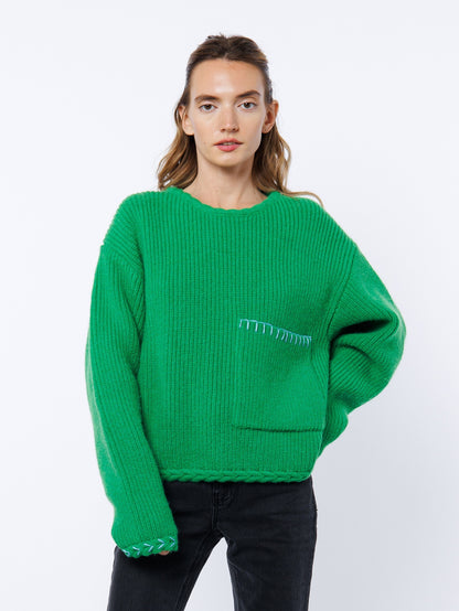 Emerald Patched Pocket Sweater