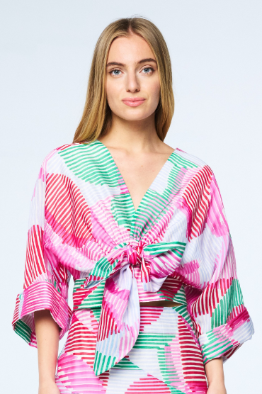 Clarisa Striped Tie Front Blouse in Pink Multi