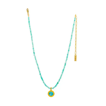 Dakota Necklace in Teal, Yellow, and Aquamarine