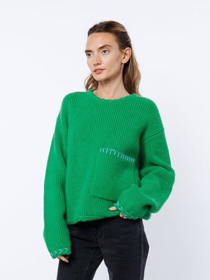 Emerald Patched Pocket Sweater