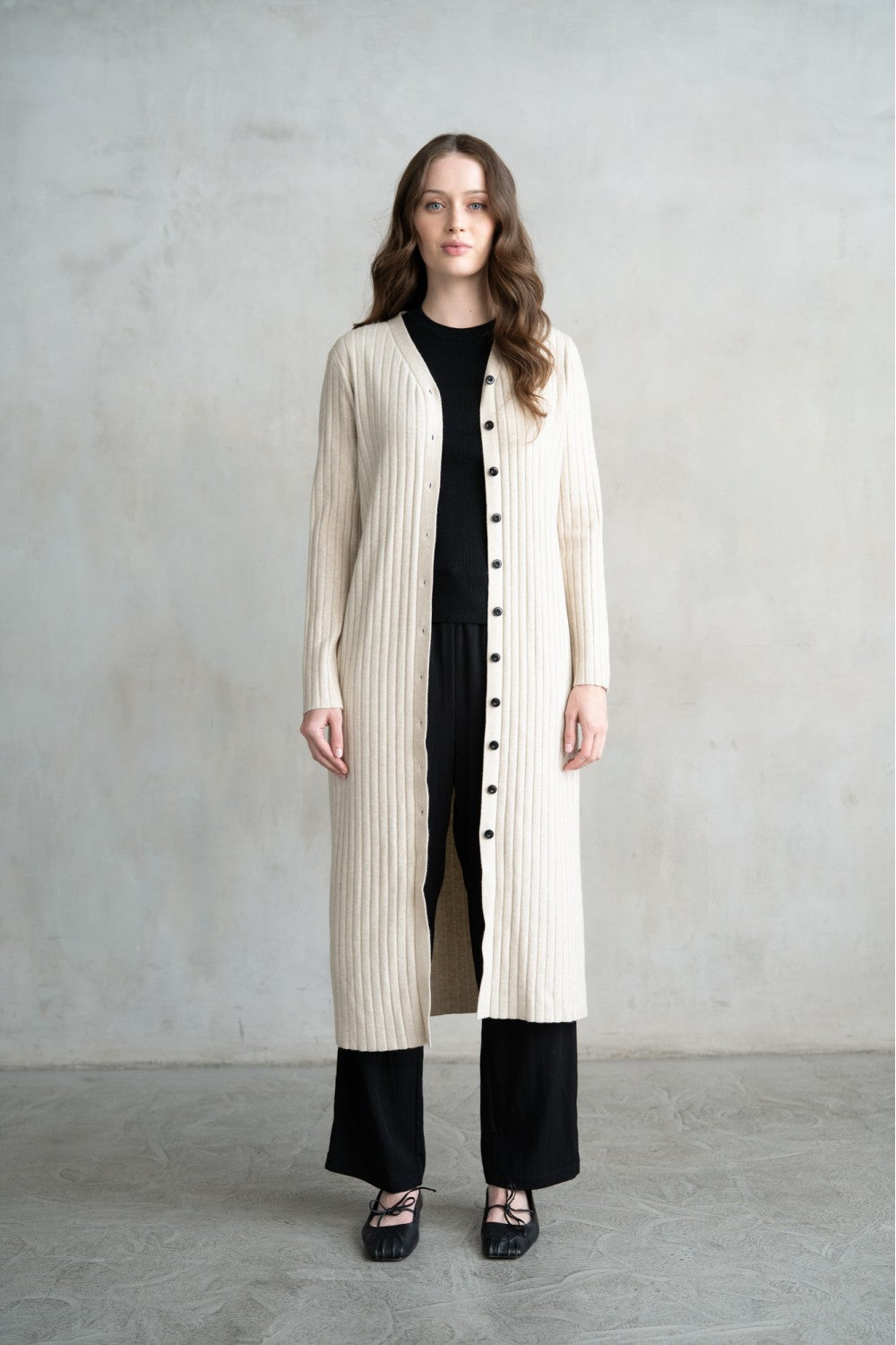 Button-down Sweater Midi Dress in Oatmeal