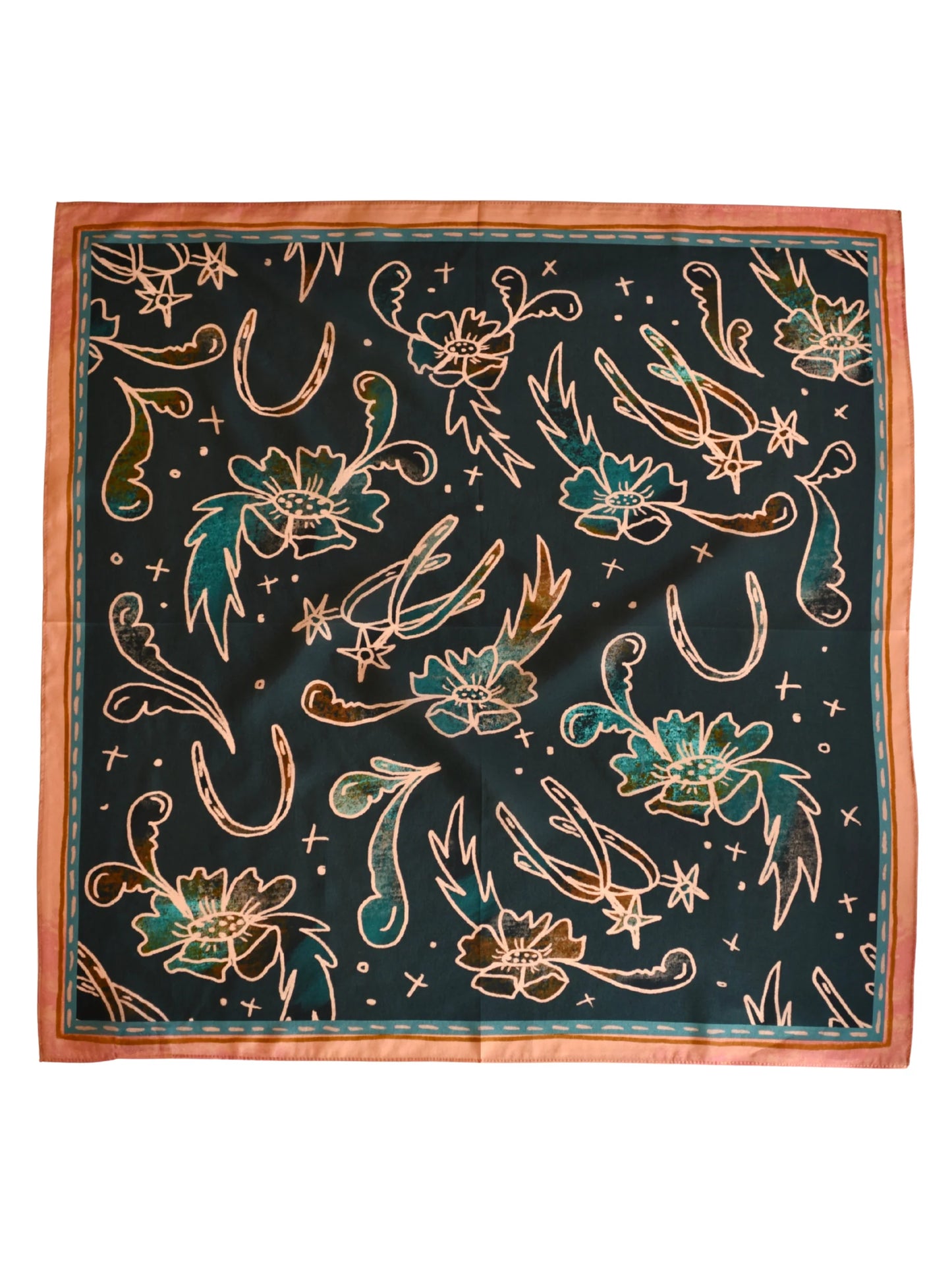 Western Scarf Bandana - Teal Spurs
