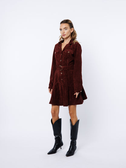 Laurie Belted Suede Mini Dress in Wine