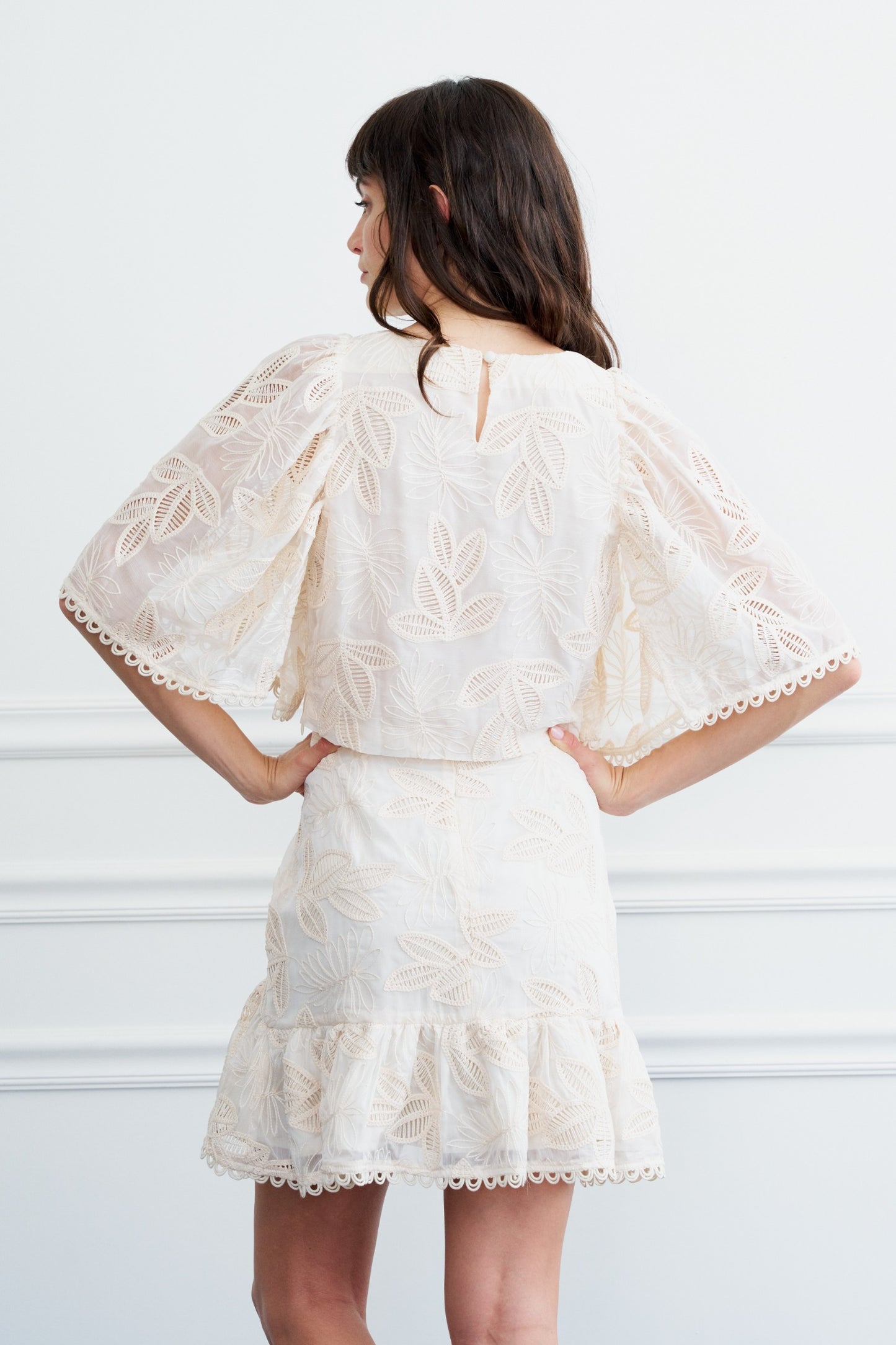 Liz Crochet Embroidered Cape Top in Cream