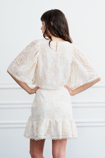 Liz Crochet Embroidered Cape Top in Cream