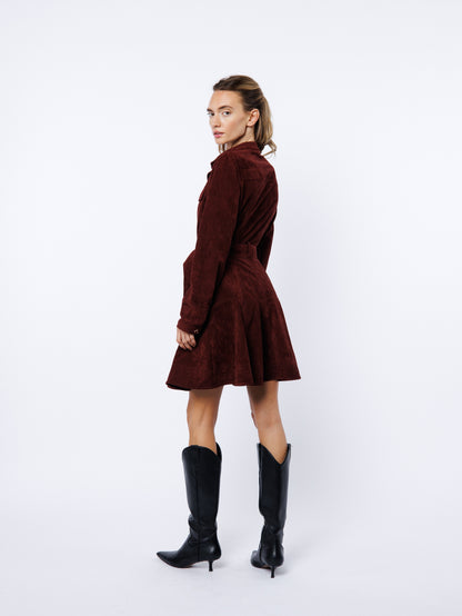 Laurie Belted Suede Mini Dress in Wine
