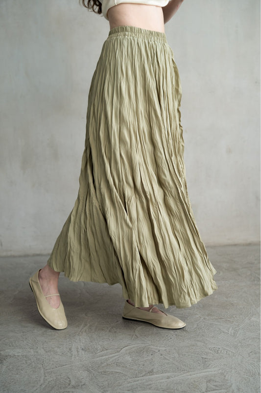 Crinkle Maxi Skirt in Sage Green