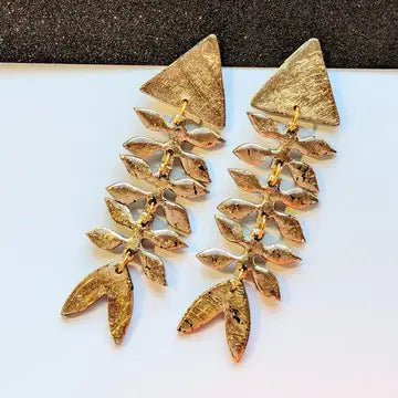 Gold Fish Bone Earrings