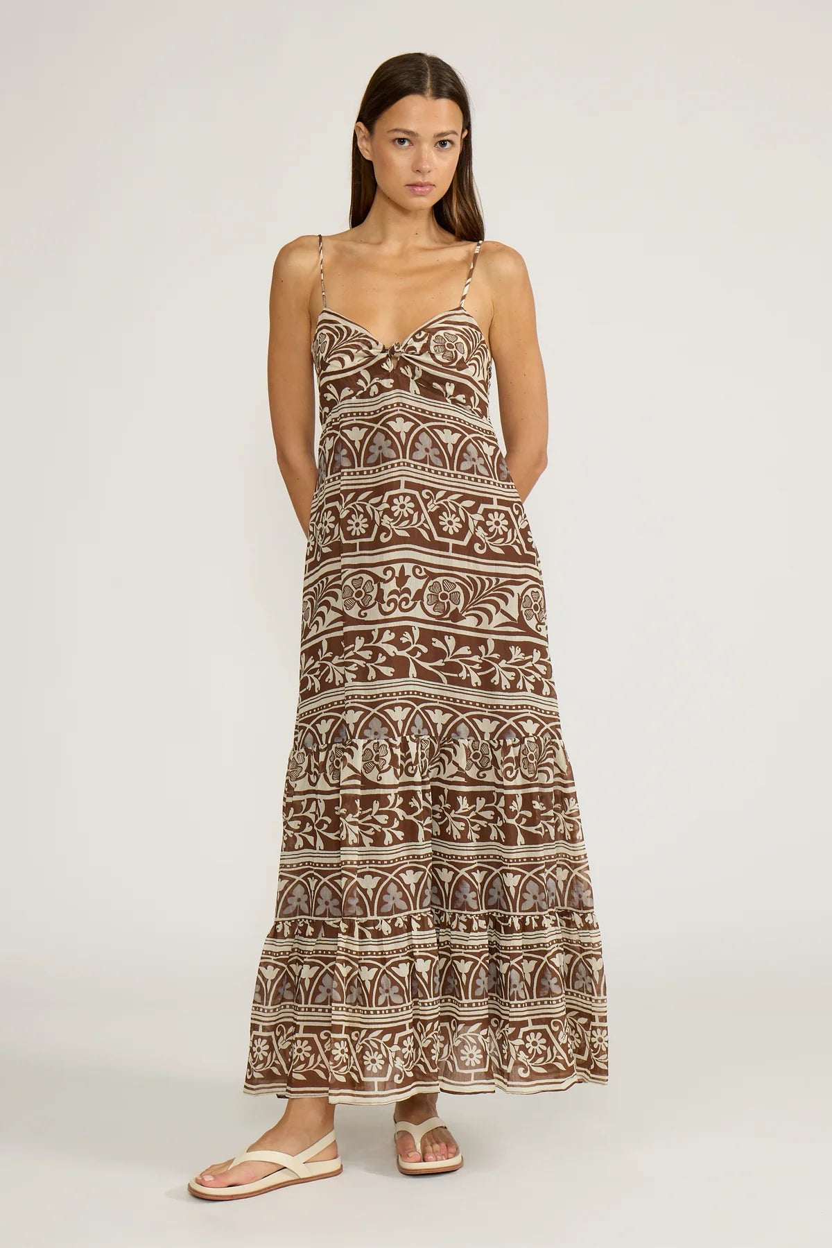 Fiona Maxi Dress in Brown Cream