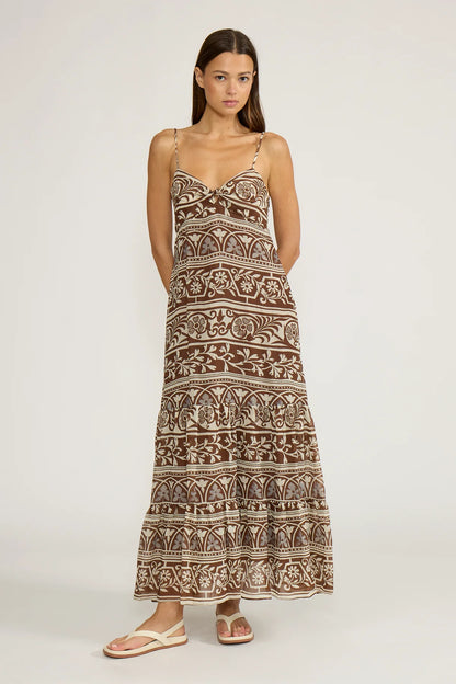 Fiona Maxi Dress in Brown Cream